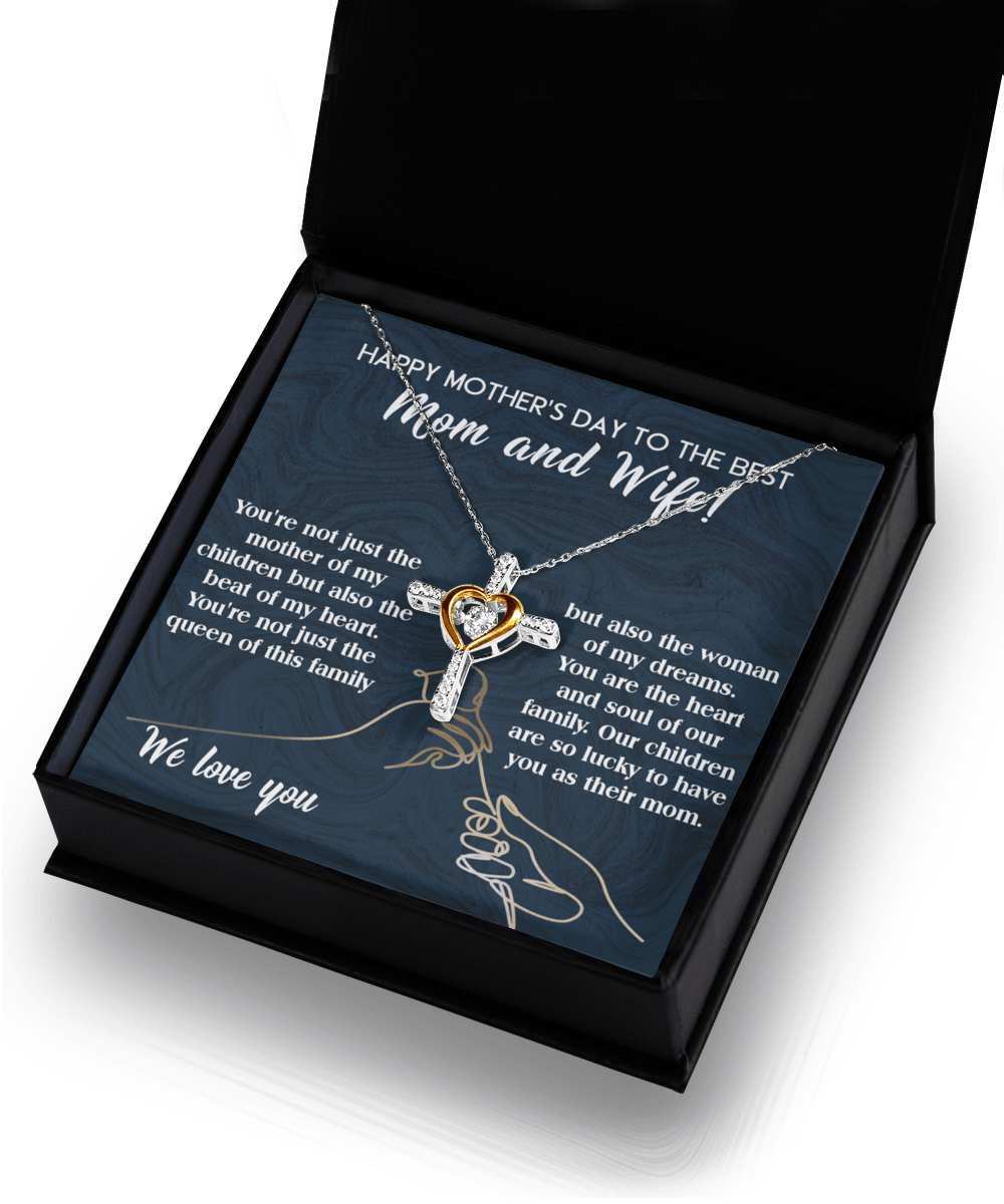 Happy Mother's Day to the Best Mom and Wife Cross Pendant Necklace - Mallard Moon Gift Shop