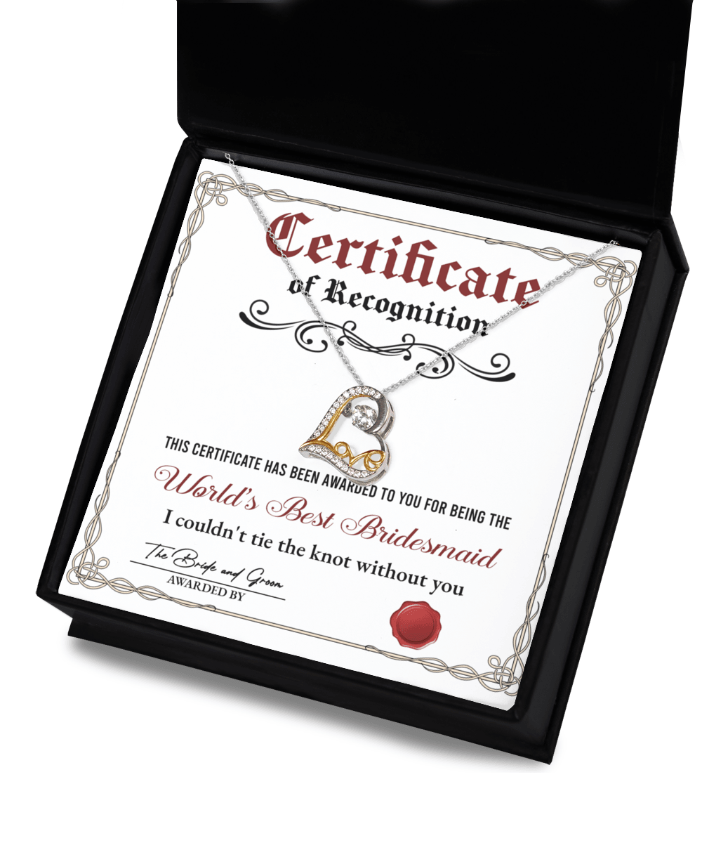Bridesmaid Gift - Certificate Of Recognition Love Dancing Heart Pendant Necklace - Mallard Moon Gift Shop