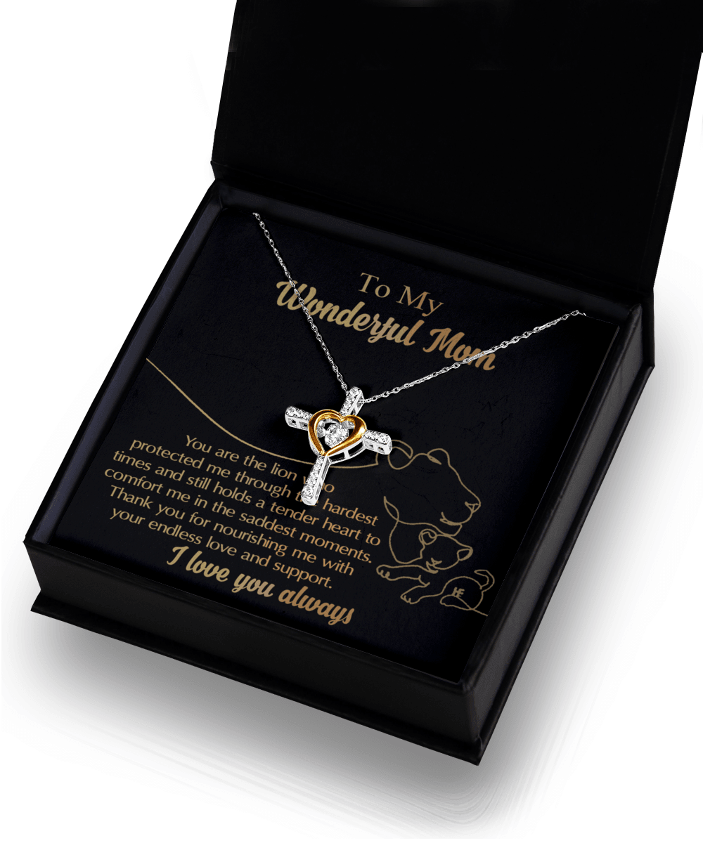 To My Wonderful Mom You Are The Lion that Protected, Supported and Nourished Me Cross Pendant Necklace - Mallard Moon Gift Shop