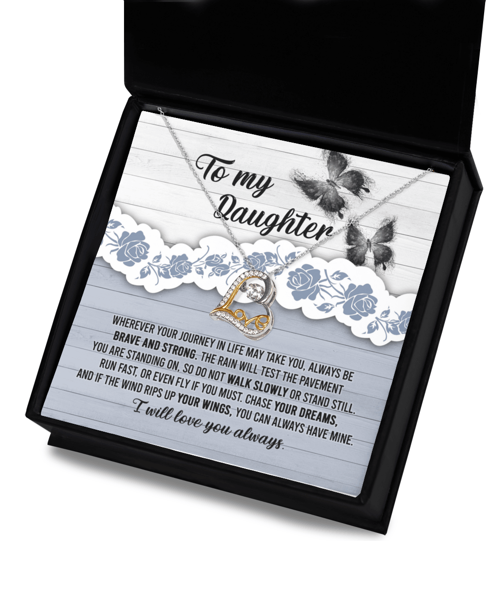 Daughter Wedding Day, Graduation, Birthday Gift - Chase Your Dreams Always Have My Wings - Love Dancing Heart Pendant Necklace - Mallard Moon Gift Shop