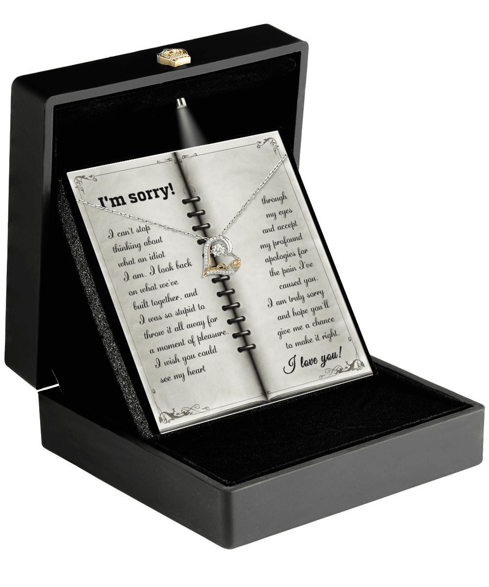 Apology Gift for Girlfriend, Wife, Soulmate - Sorry, What An Idiot - Love Dancing Heart Pendant Necklace - Mallard Moon Gift Shop