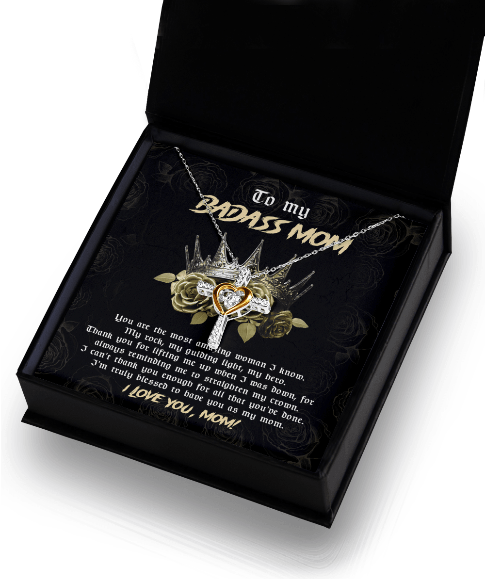 To My Badass Mom You are My Rock Cross Pendant Necklace - Mallard Moon Gift Shop