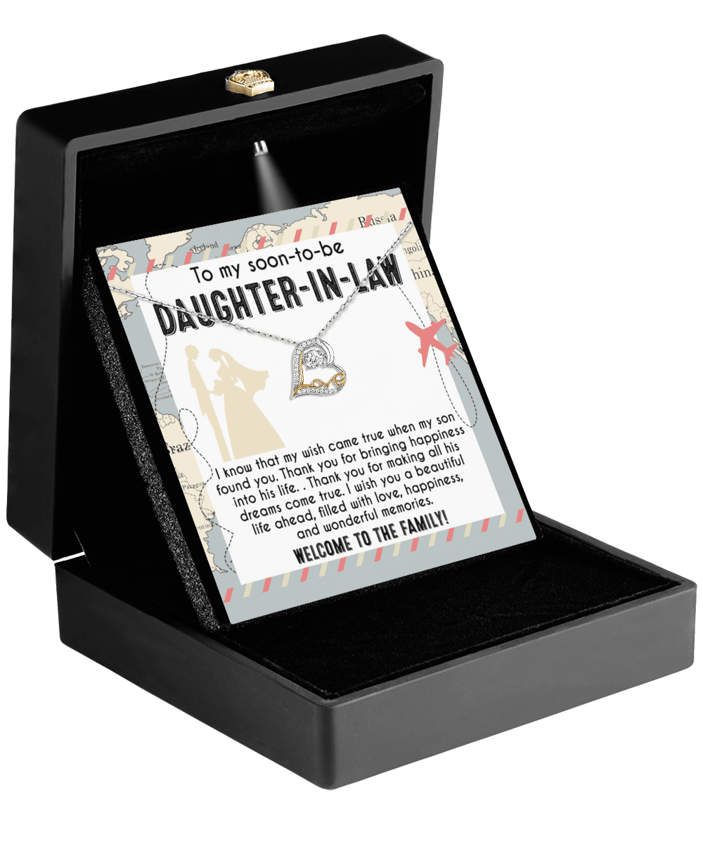 To My Soon-to-be Daughter-in-law Welcome to the Family Wedding Gift Love Dancing Heart Pendant Necklace - Mallard Moon Gift Shop
