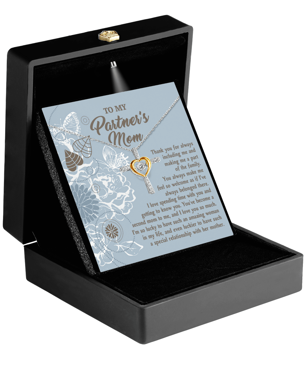 To My Partner's Mom You Make Me Feel Welcomed Cross Pendant Necklace - Mallard Moon Gift Shop
