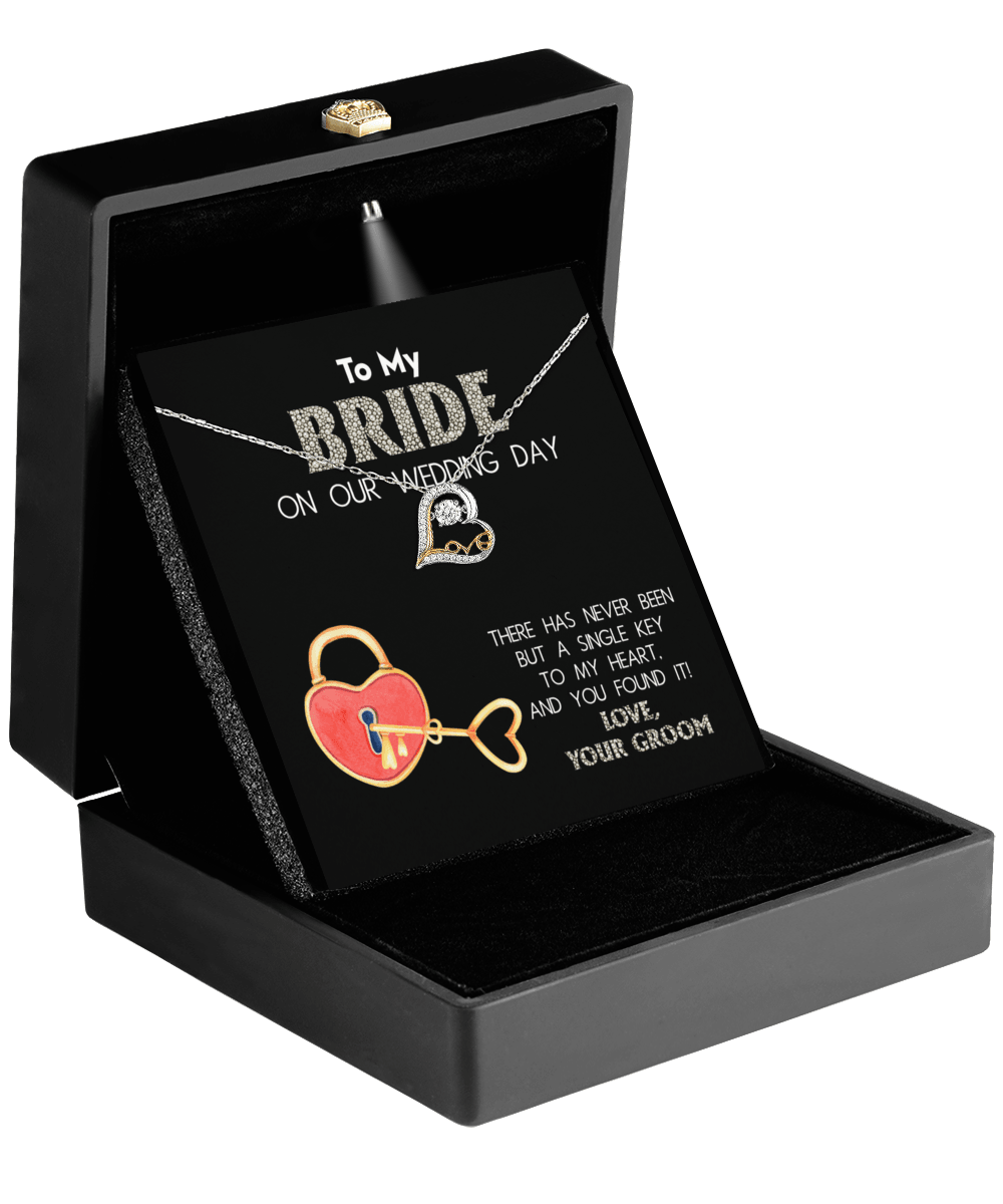 To My Bride on Our Wedding Day - You Have the Single Key to My Heart Love Dancing Heart Pendant Necklace - Mallard Moon Gift Shop