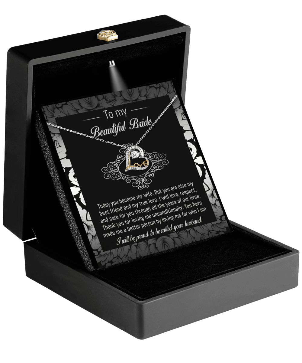 Bride Wedding Day Gift - My True Love - Love Dancing Heart Pendant Necklace - Mallard Moon Gift Shop