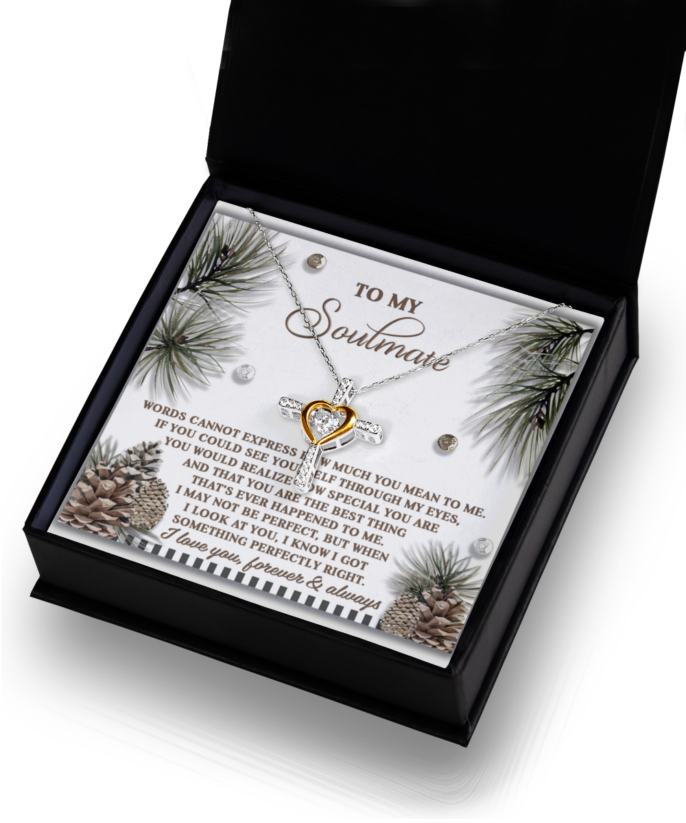Soulmate, Wife, Girlfriend Romantic Gift - Perfectly Right - Dancing Cross Pendant Necklace - Mallard Moon Gift Shop