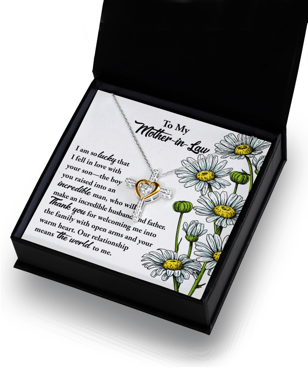 Gift for Mother-in-Law from Daughter-in-Law You Raised an Incredible Man Cross Pendant Necklace - Mallard Moon Gift Shop