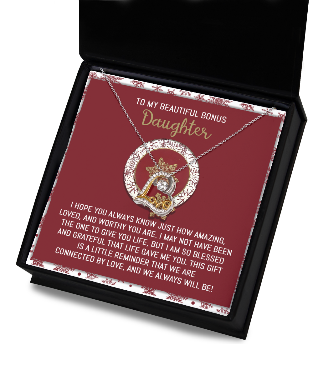 Gift for Bonus Daughter - Always Will Be Connected by Love - Love Dancing Heart Pendant Necklace - Mallard Moon Gift Shop