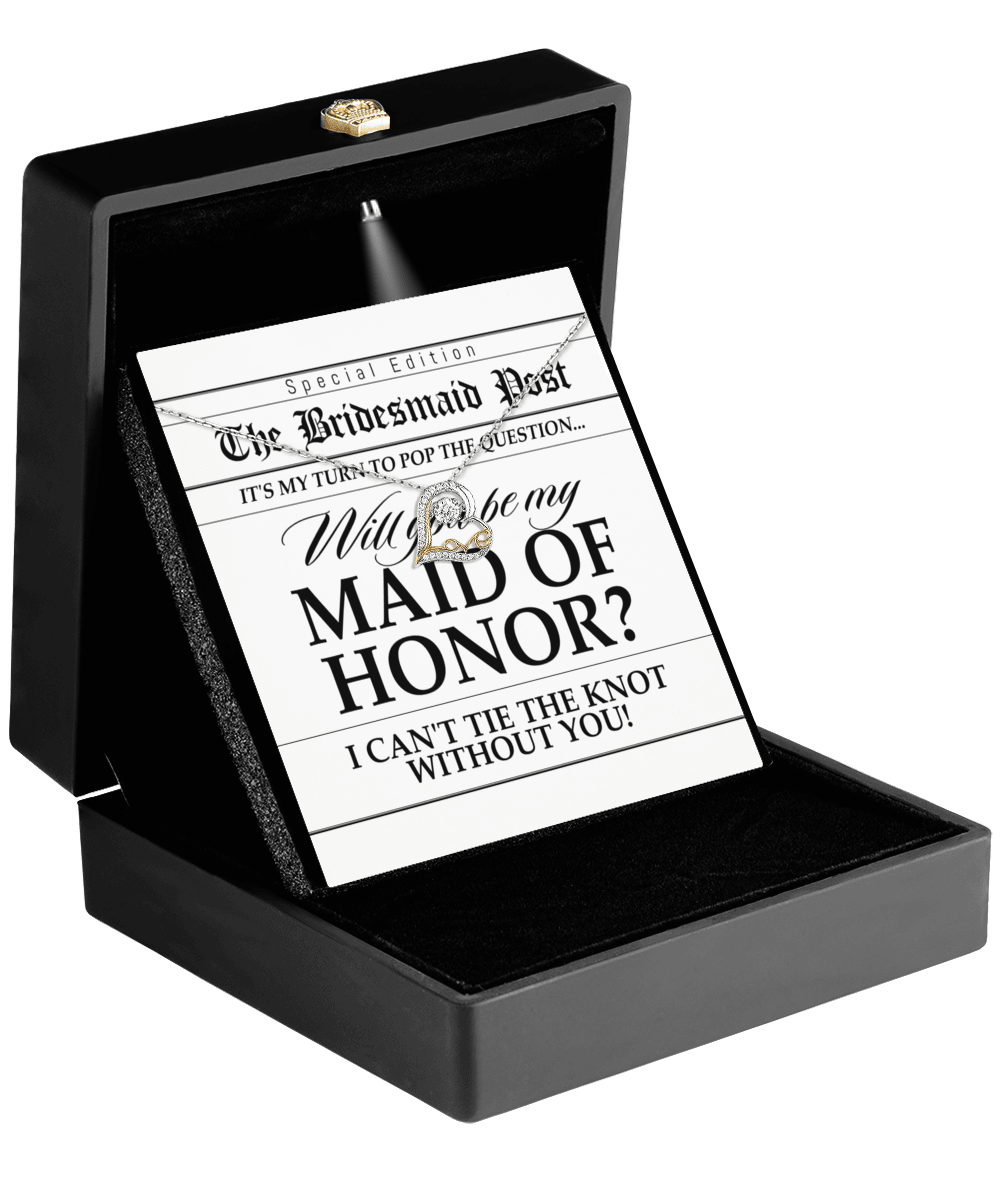 Maid of Honor Wedding Proposal Invitation Will You Be My Maid of Honor Help Me Tie The Knot Love Dancing Heart Pendant Necklace - Mallard Moon Gift Shop