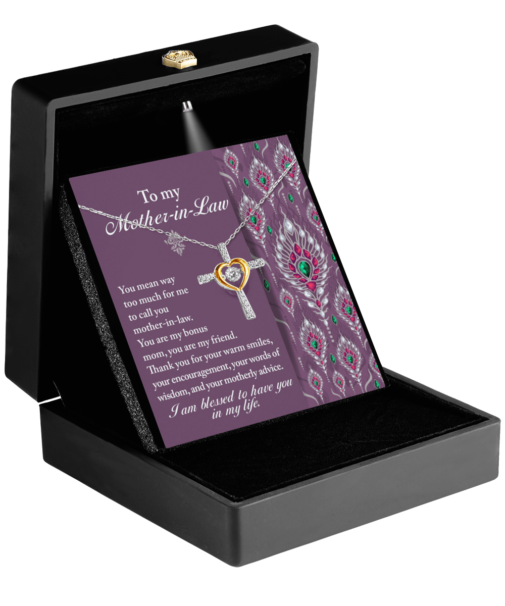 Mother-in-Law Gift You Are My Bonus Mom, My Friend Cross Pendant Necklace - Mallard Moon Gift Shop