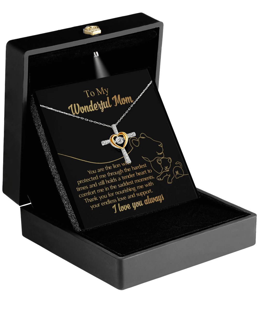 To My Wonderful Mom You Are The Lion that Protected, Supported and Nourished Me Cross Pendant Necklace - Mallard Moon Gift Shop