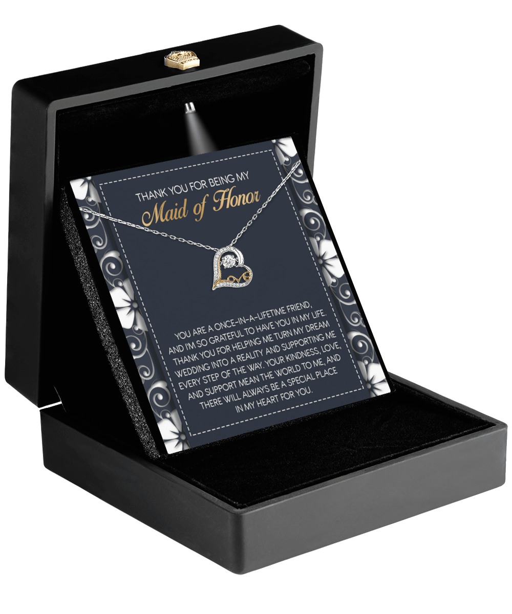 Maid of Honor Wedding Day Gift - You Mean the World To Me, Thanks - Love Dancing Heart Pendant Necklace - Mallard Moon Gift Shop
