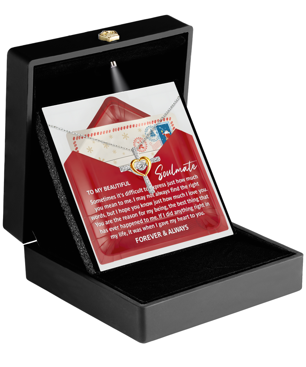 Soulmate, Wife, Girlfriend Romantic Gift - Right Words -Dancing Cross Pendant Necklace - Mallard Moon Gift Shop