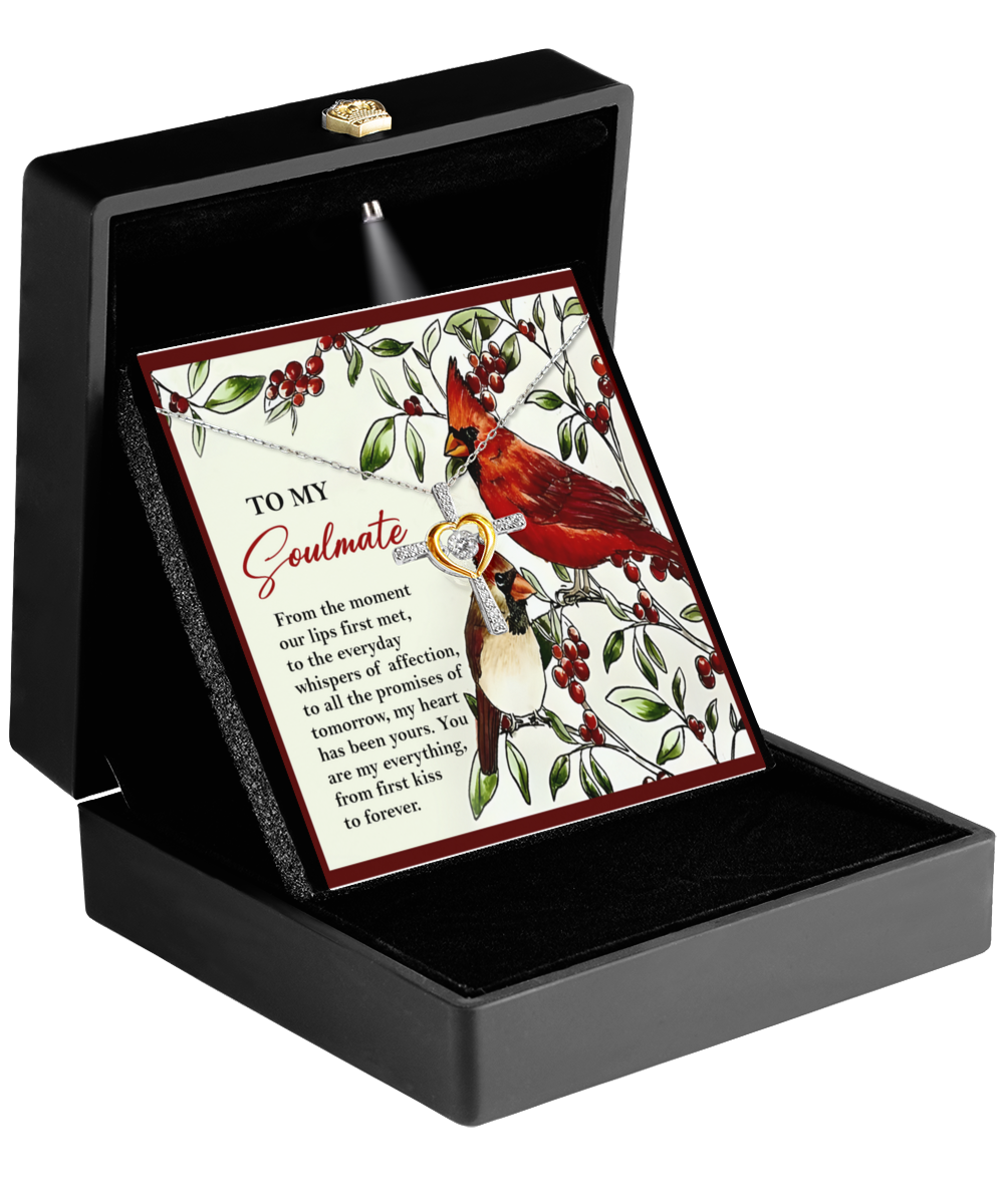 Soulmate, Wife, Girlfriend Romantic Gift - First Kiss - Dancing Cross Pendant Necklace - Mallard Moon Gift Shop
