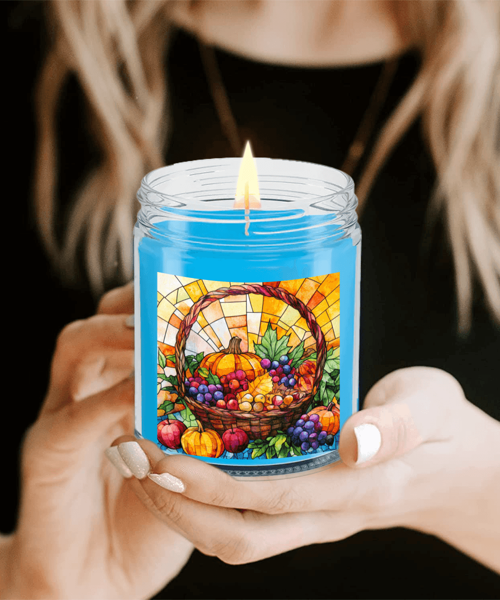 Bountiful Fall Fruit Basket - Stained Glass Soy Scented Container Jar Candle - Mallard Moon Gift Shop