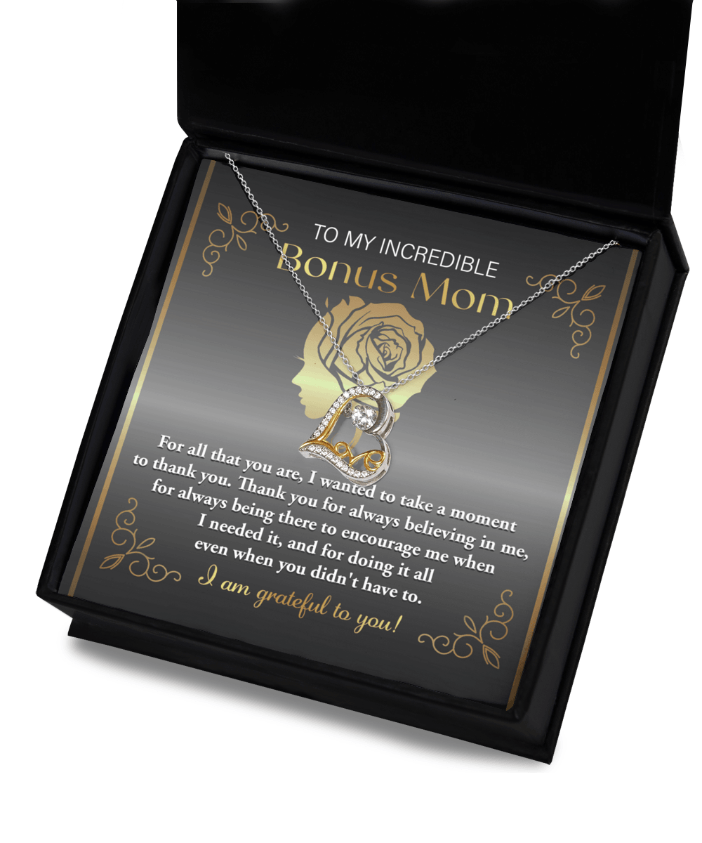 To My Incredible Bonus Mom Thank You for Believing in Me Love Heart Pendant Necklace - Mallard Moon Gift Shop