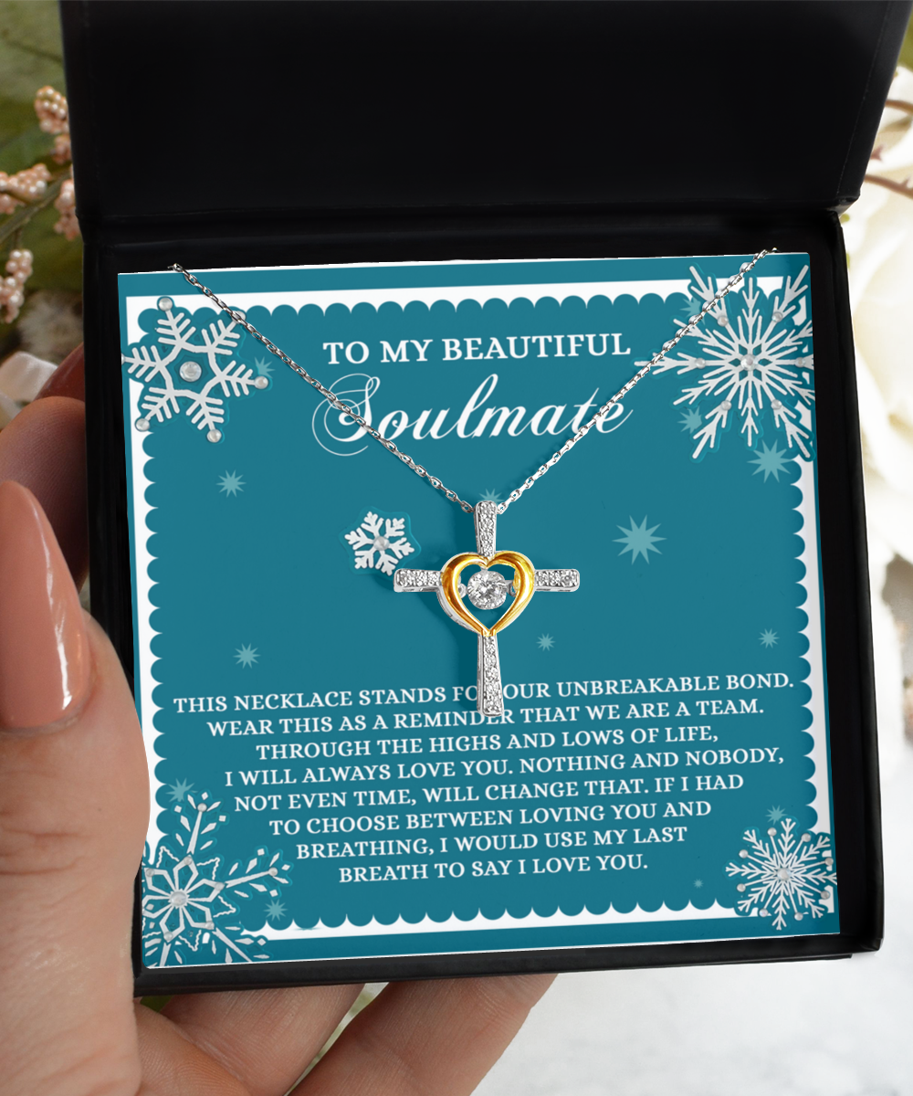 Soulmate, Wife, Girlfriend Romantic Gift - A Team - Dancing Cross Pendant Necklace - Mallard Moon Gift Shop