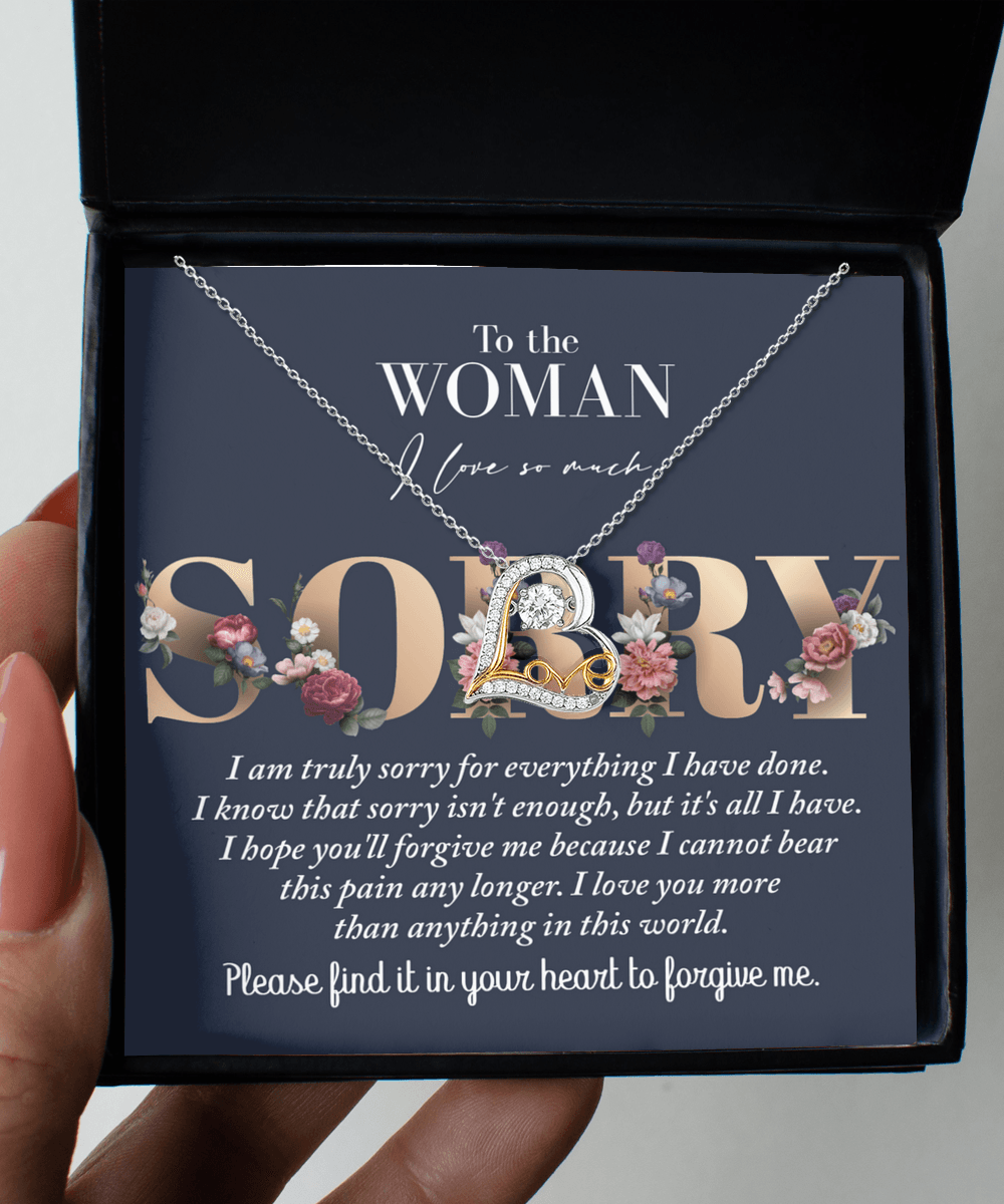 Apology Gift for Girlfriend, Wife, Soulmate - Sorry, Bear This Pain - Love Dancing Heart Pendant Necklace - Mallard Moon Gift Shop