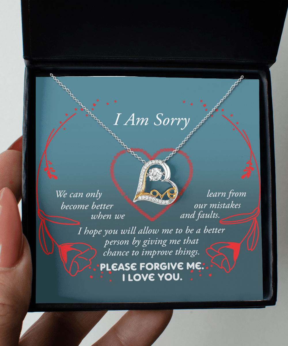 Apology Gift for Girlfriend, Wife, Soulmate - Sorry, Mistakes And Faults - Love Dancing Heart Pendant Necklace - Mallard Moon Gift Shop