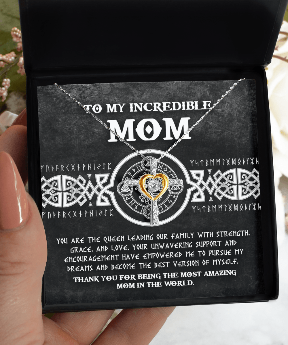 Mom - You are the Queen Leading our Family with Strength, Grace and Love Cross Pendant Necklace - Mallard Moon Gift Shop