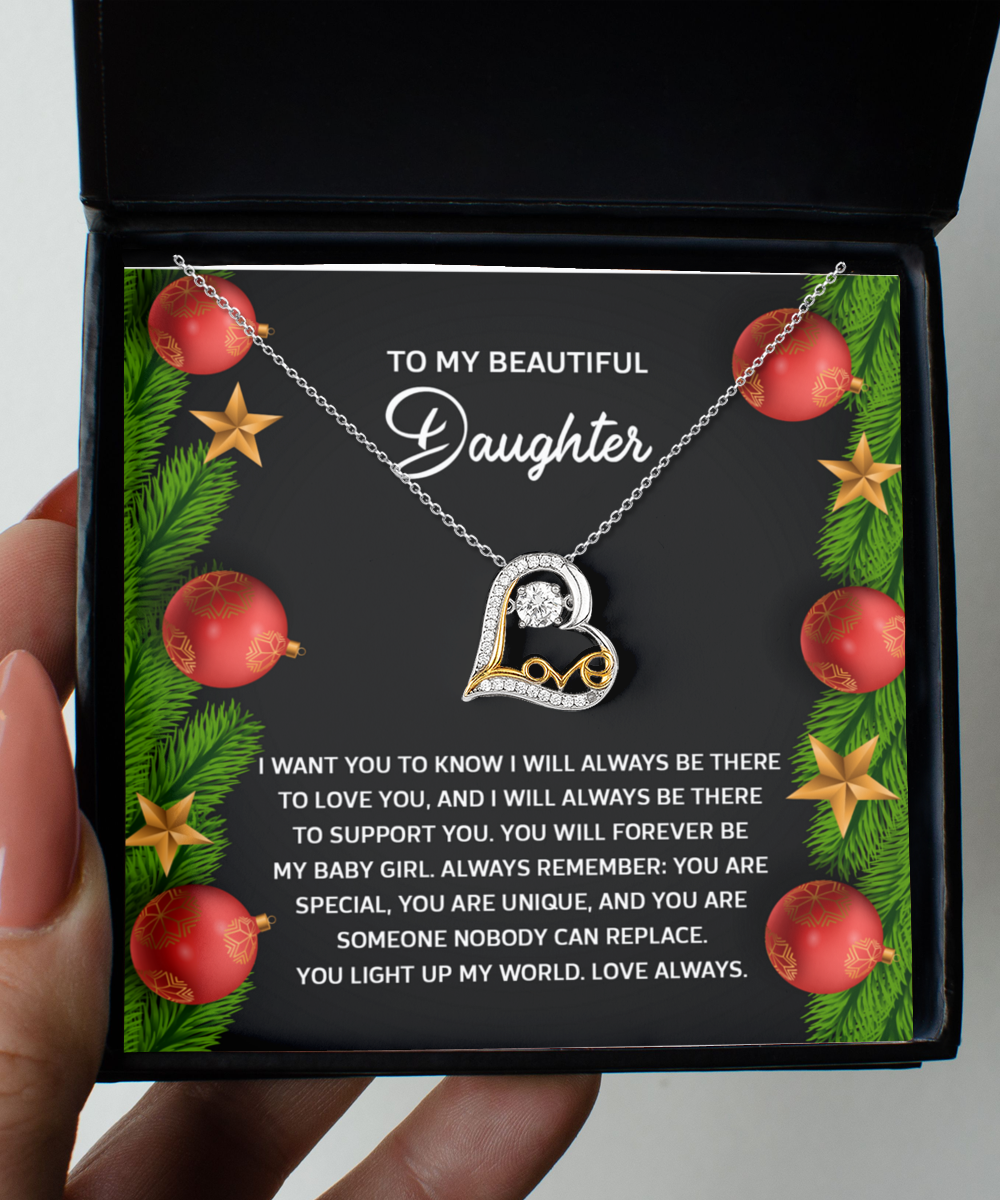 Daughter Christmas Present - Nobody Can Replace - Love Dancing Heart Pendant Necklace - Mallard Moon Gift Shop