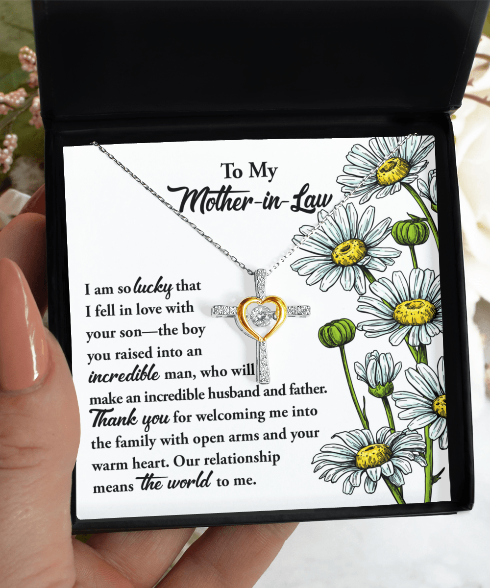 Gift for Mother-in-Law from Daughter-in-Law You Raised an Incredible Man Cross Pendant Necklace - Mallard Moon Gift Shop