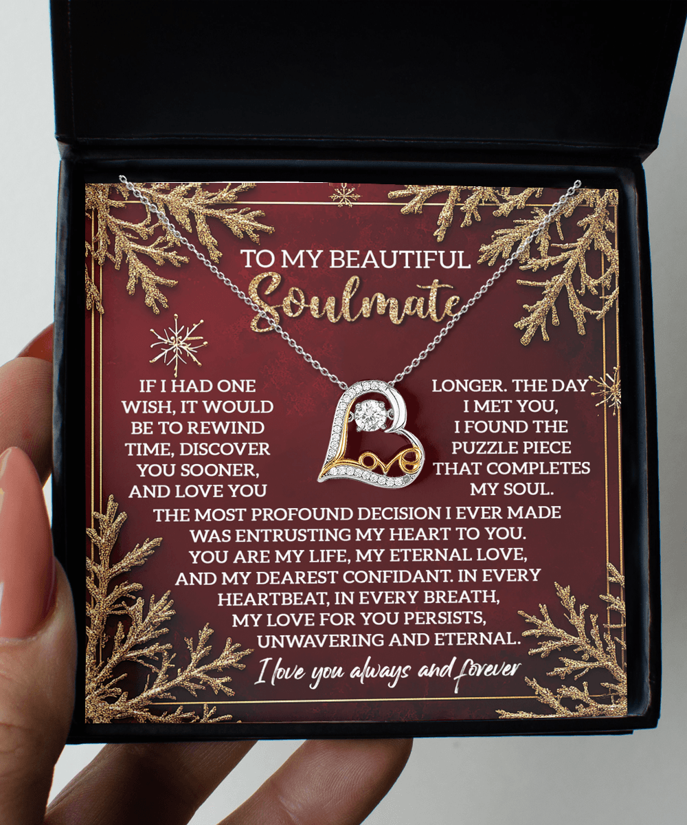 To My Beautiful Soulmate - Rewind Time Love You Longer Christmas Anniversary Heart Pendant Necklace for Wife Girlfriend Jewelry - Mallard Moon Gift Shop