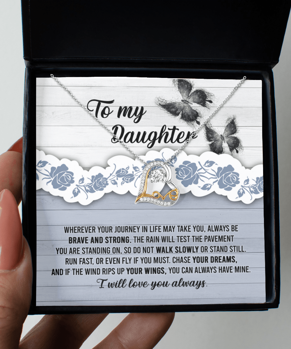 Daughter Wedding Day, Graduation, Birthday Gift - Chase Your Dreams Always Have My Wings - Love Dancing Heart Pendant Necklace - Mallard Moon Gift Shop