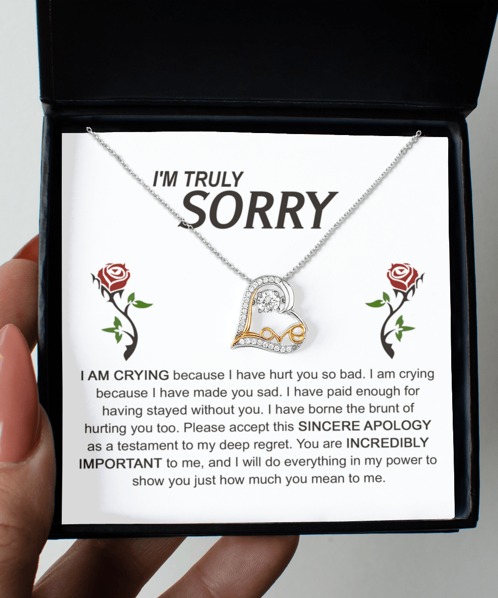 Apology Gift for Girlfriend, Wife, Soulmate - Sorry, Made You Sad - Love Dancing Heart Pendant Necklace - Mallard Moon Gift Shop