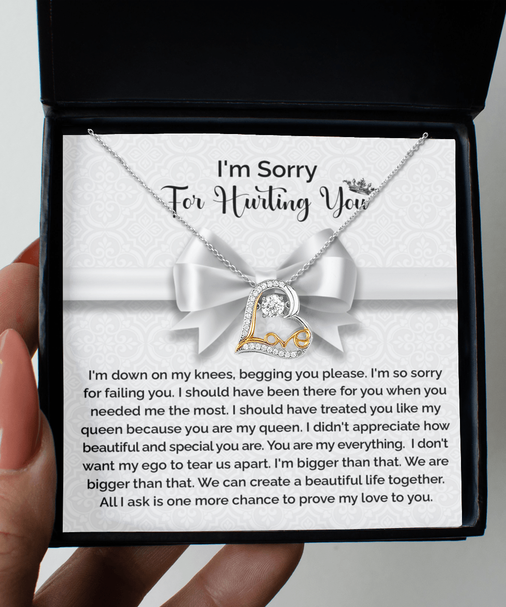 Apology Gift for Girlfriend, Wife, Soulmate - Sorry, My Queen - Love Dancing Heart Pendant Necklace - Mallard Moon Gift Shop