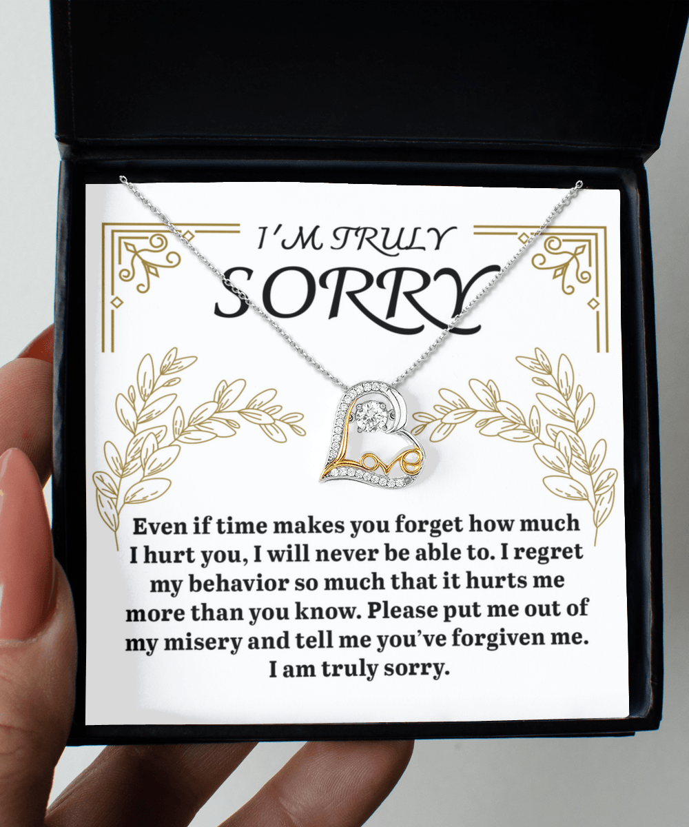 Apology Gift for Girlfriend, Wife, Soulmate - Sorry, It Hurts Me - Love Dancing Heart Pendant Necklace - Mallard Moon Gift Shop
