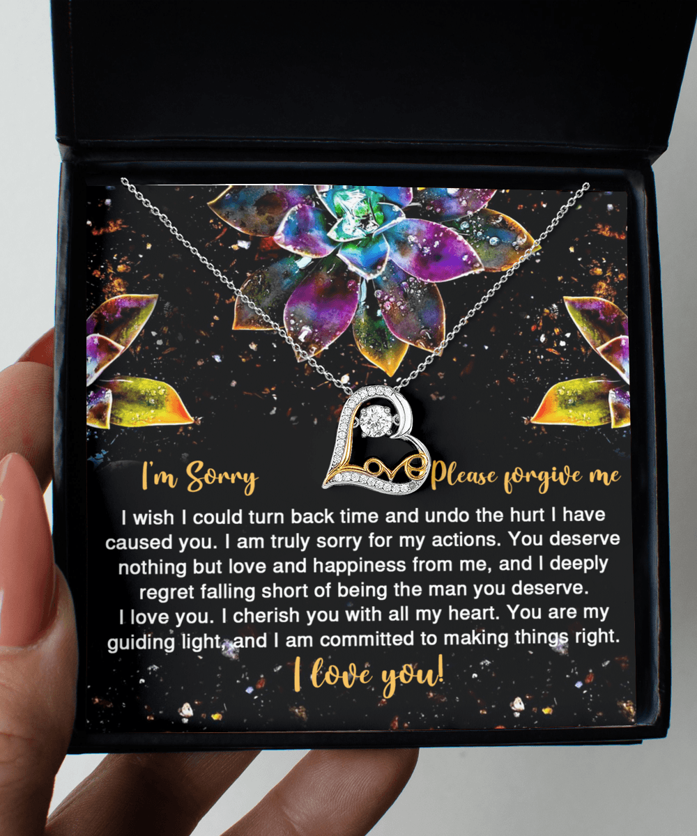 Apology Gift for Girlfriend, Wife, Soulmate - Sorry, All My Heart - Love Dancing Heart Pendant Necklace - Mallard Moon Gift Shop