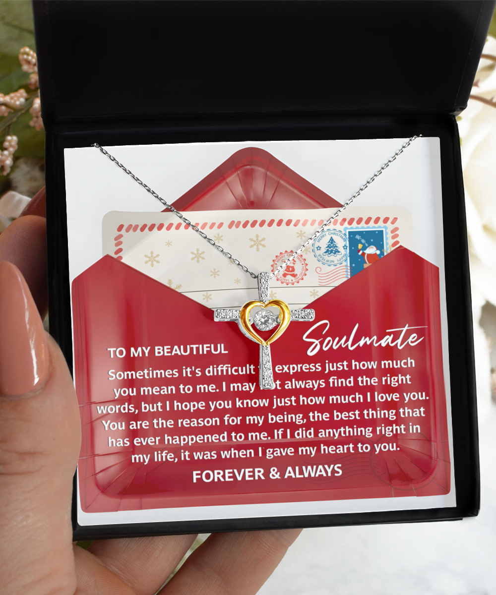 Soulmate, Wife, Girlfriend Romantic Gift - Right Words -Dancing Cross Pendant Necklace - Mallard Moon Gift Shop