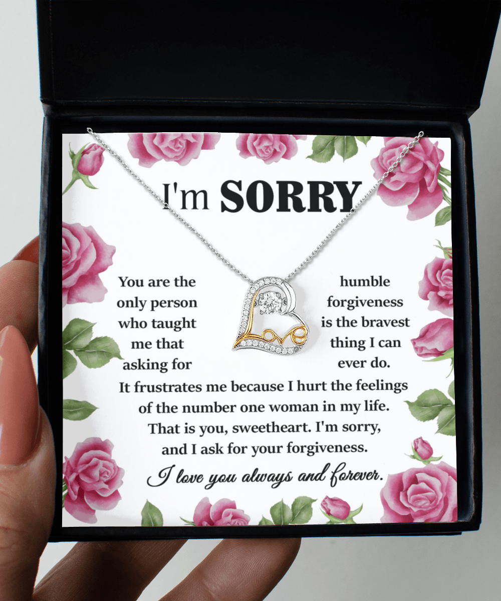 Apology Gift for Girlfriend, Wife, Soulmate-Sorry, Your Forgiveness-Love Dancing Heart Pendant Necklace - Mallard Moon Gift Shop
