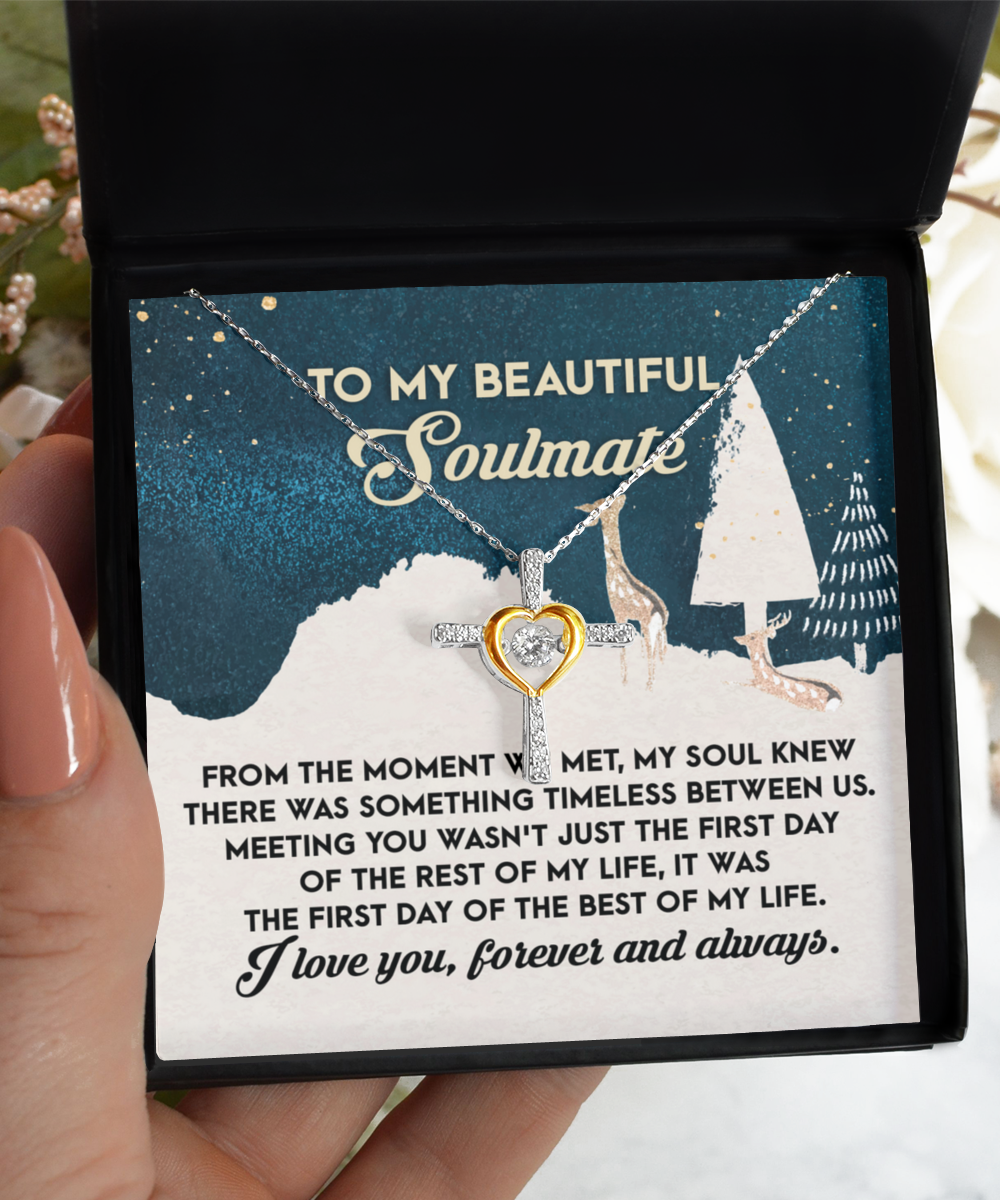 Soulmate, Wife, Girlfriend Romantic Gift - Best of my Life - Dancing Cross Pendant Necklace - Mallard Moon Gift Shop