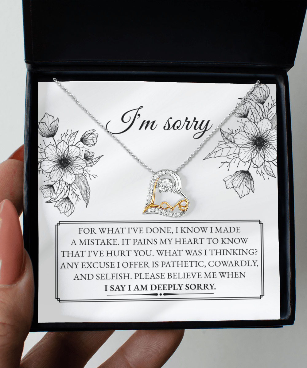 Apology Gift for Girlfriend, Wife, Soulmate - Sorry, Made A Mistake - Love Dancing Heart Pendant Necklace - Mallard Moon Gift Shop