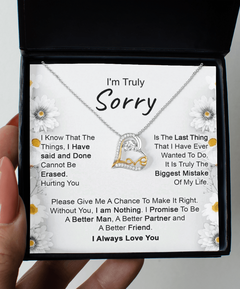 Apology Gift for Girlfriend, Wife, Soulmate - I’m Truly Sorry - Love Dancing Heart Pendant Necklace - Mallard Moon Gift Shop