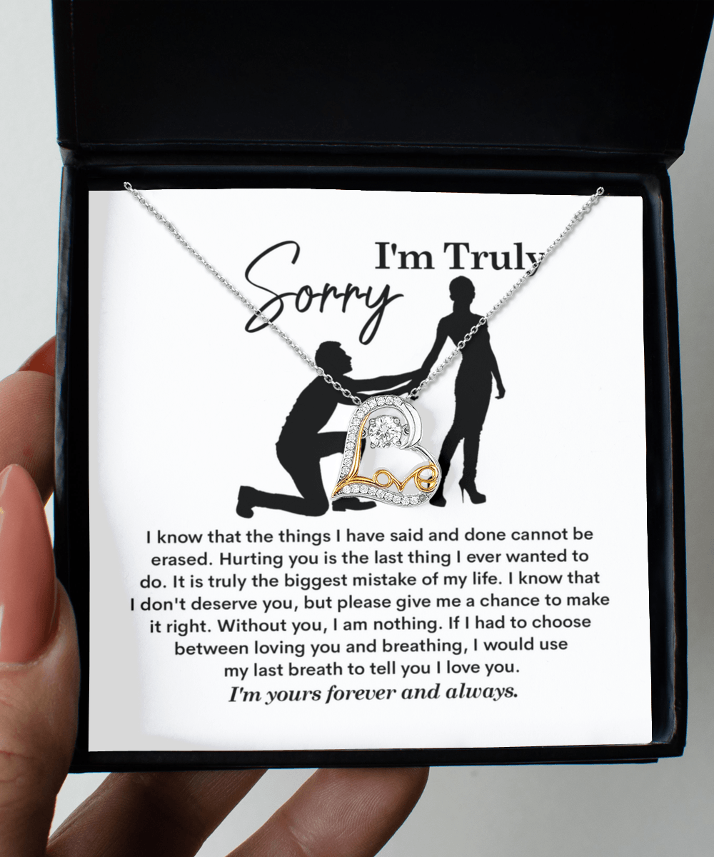 Apology Gift for Girlfriend, Wife - Sorry, My Last Breath - Love Heart Pendant Necklace - Mallard Moon Gift Shop