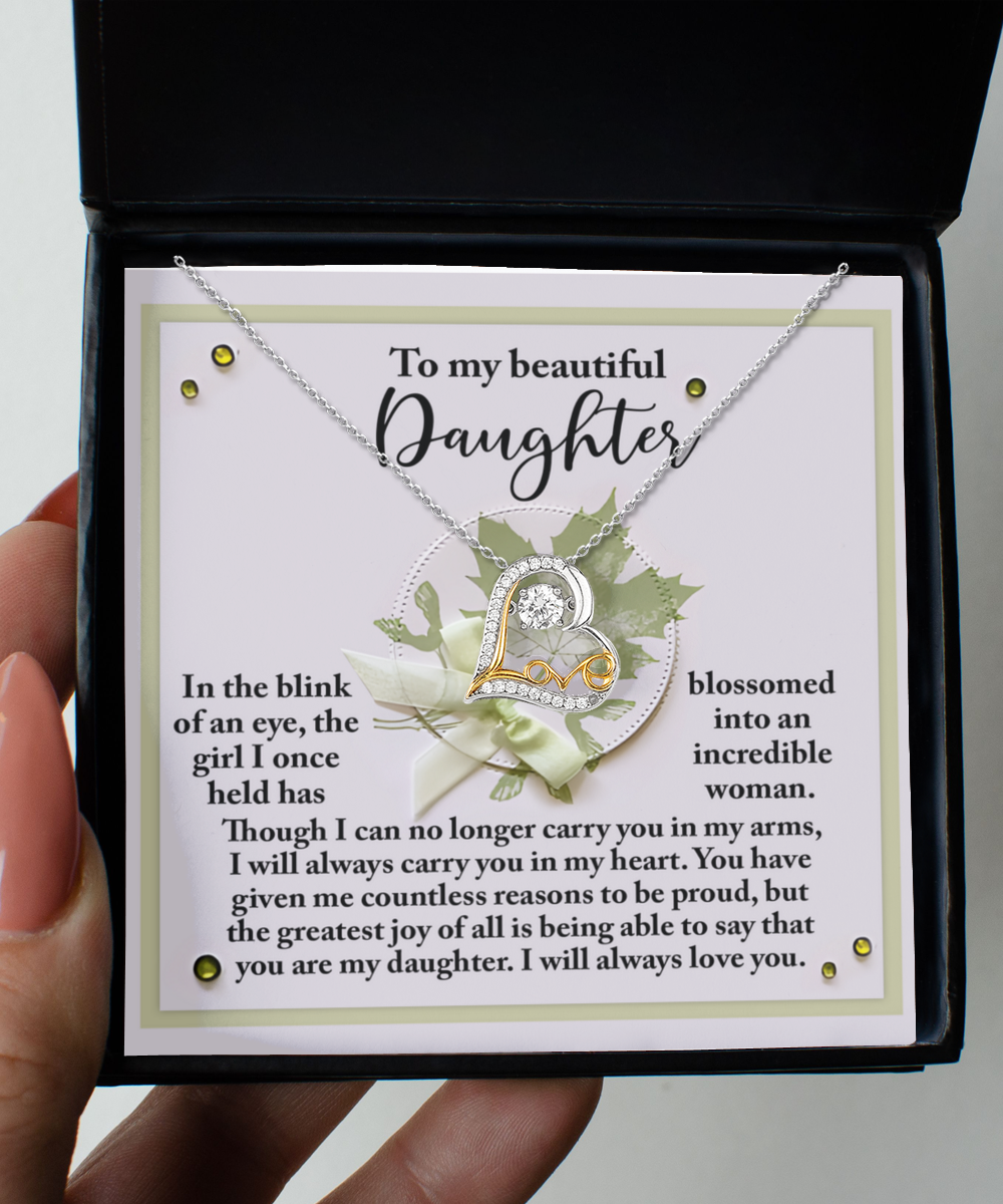 Daughter Birthday, Graduation, Christmas Inspirational Gift  - Incredible Woman - Love Dancing Heart Pendant Necklace - Mallard Moon Gift Shop