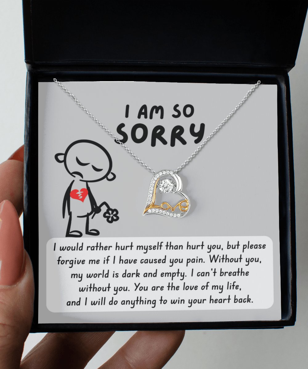 Apology Gift for Girlfriend, Wife, Soulmate - Sorry, Dark And Empty - Love Dancing Heart Pendant Necklace - Mallard Moon Gift Shop