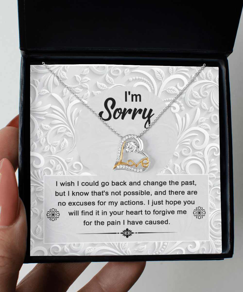 Apology Gift for Girlfriend, Wife, Soulmate - Sorry, Change The Past - Love Dancing Heart Pendant Necklace - Mallard Moon Gift Shop
