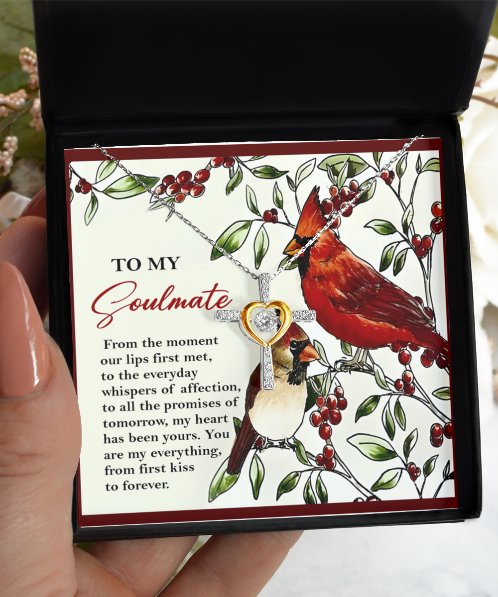 Soulmate, Wife, Girlfriend Romantic Gift - First Kiss - Dancing Cross Pendant Necklace - Mallard Moon Gift Shop