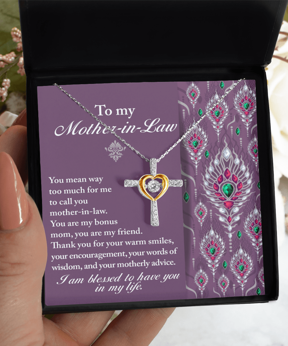 Mother-in-Law Gift You Are My Bonus Mom, My Friend Cross Pendant Necklace - Mallard Moon Gift Shop