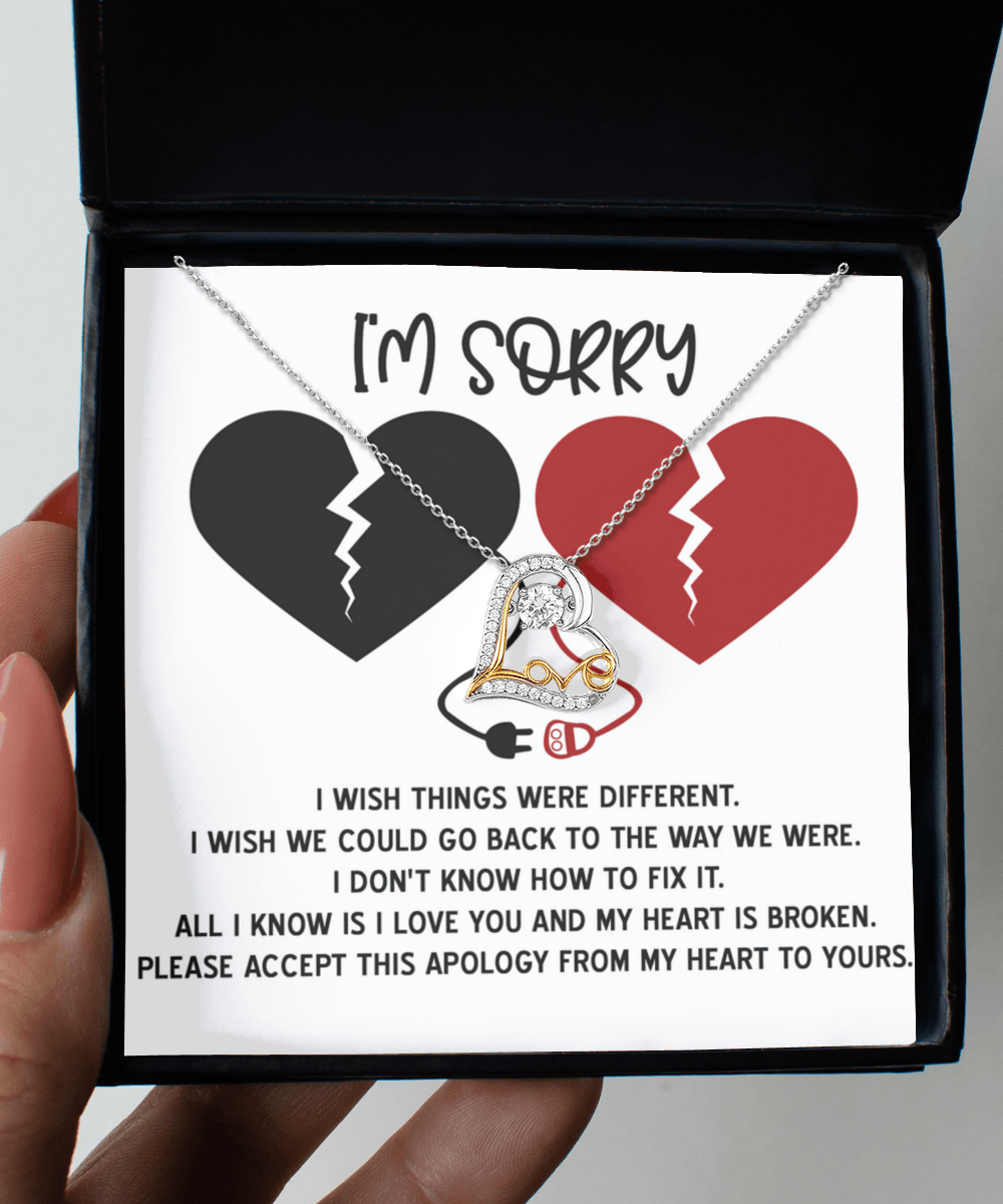 Apology Gift for Girlfriend, Wife, Soulmate - Sorry, Heart Is Broken - Love Dancing Heart Pendant Necklace - Mallard Moon Gift Shop