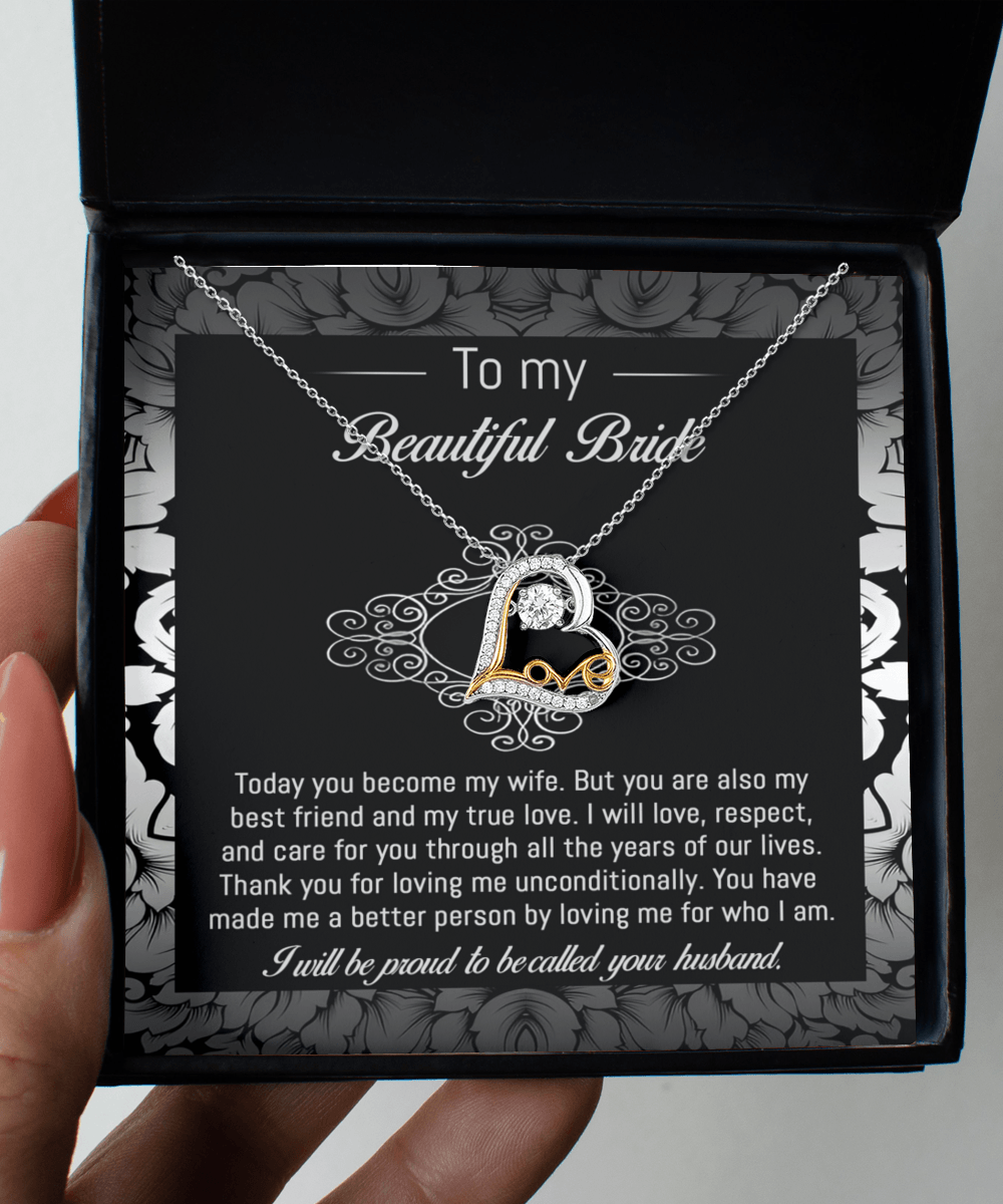 Bride Wedding Day Gift - My True Love - Love Dancing Heart Pendant Necklace - Mallard Moon Gift Shop