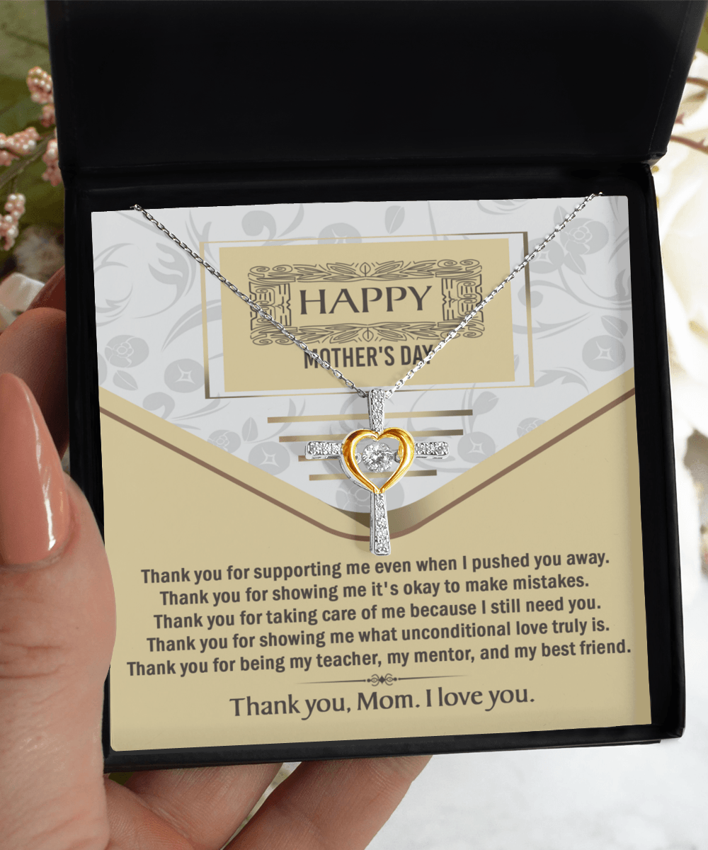 Happy Mother's Day Unconditional Love Cross Pendant Necklace Gift for Mom - Mallard Moon Gift Shop