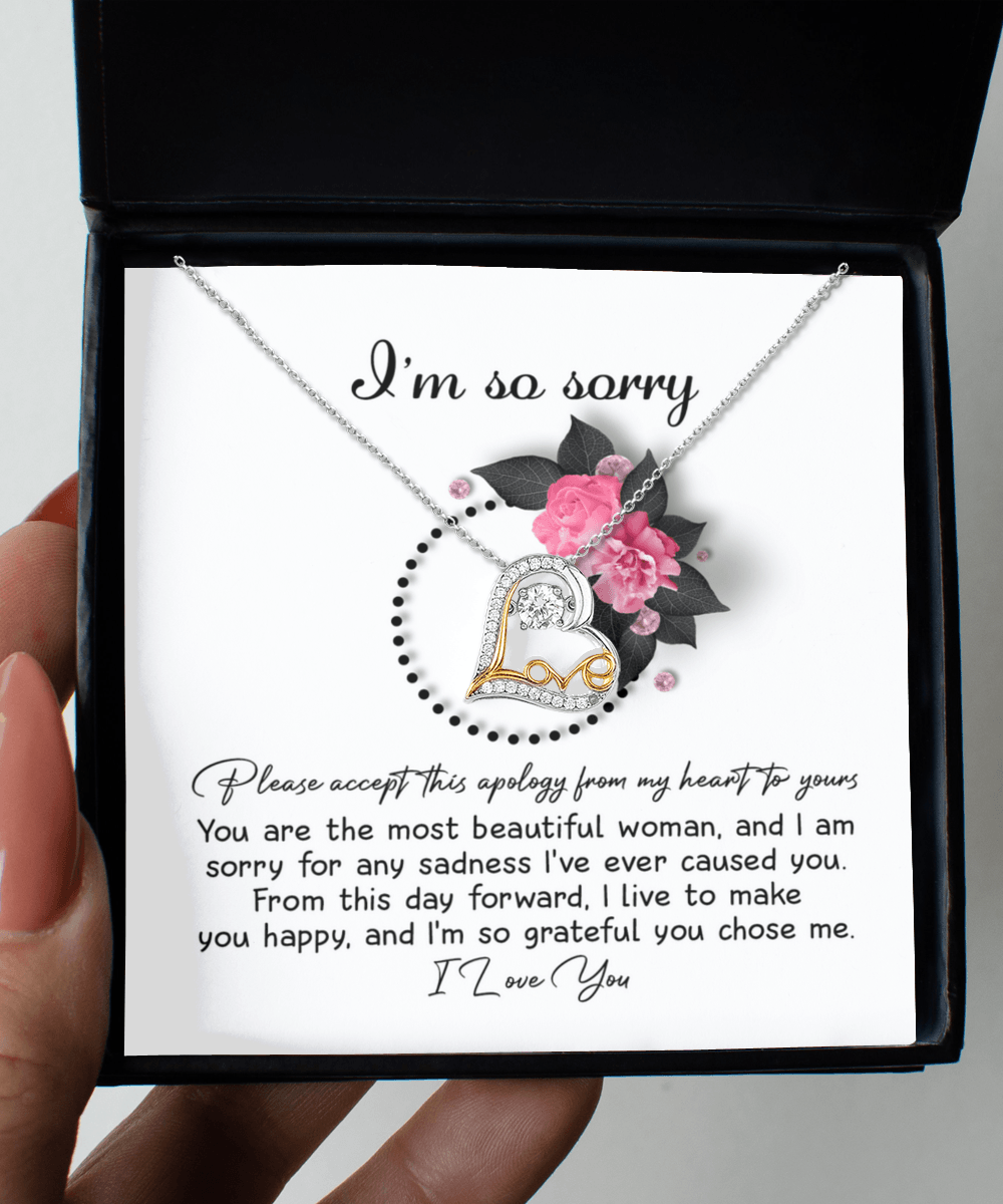 Apology Gift for Girlfriend, Wife, Soulmate - Sorry, Make You Happy - Love Dancing Heart Pendant Necklace - Mallard Moon Gift Shop