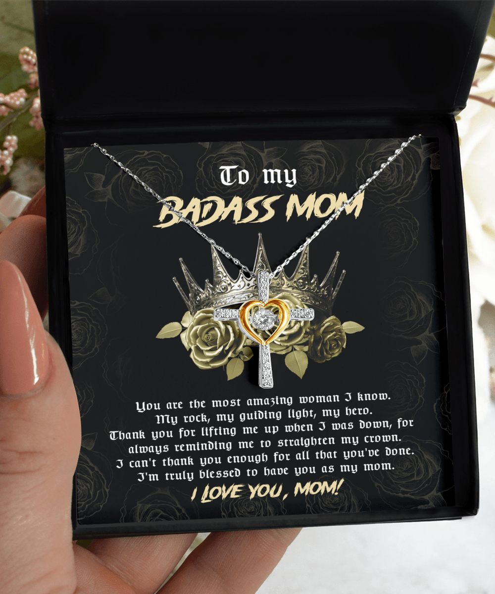To My Badass Mom You are My Rock Cross Pendant Necklace - Mallard Moon Gift Shop