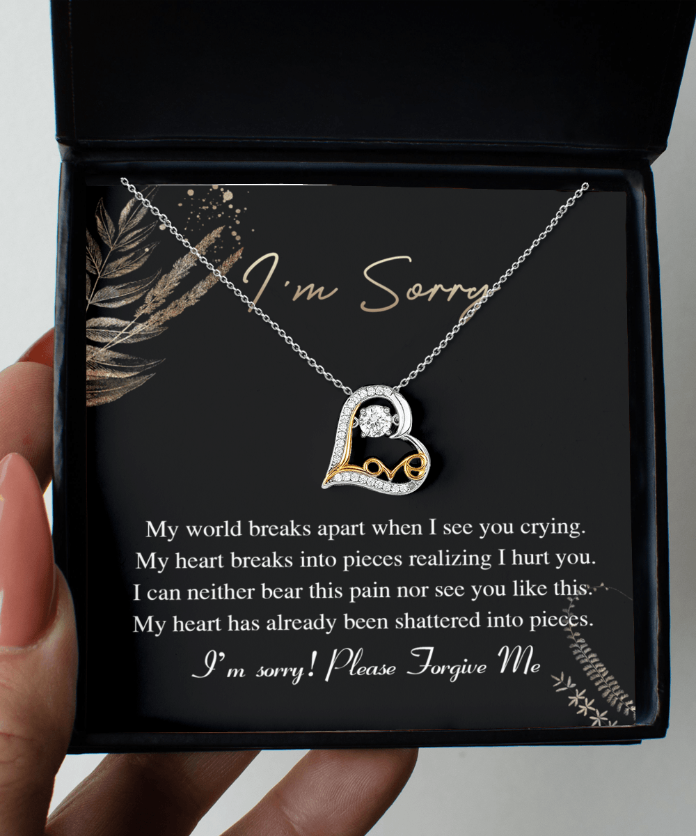 Apology Gift for Girlfriend, Wife, Soulmate - Sorry, See You Crying - Love Dancing Heart Pendant Necklace - Mallard Moon Gift Shop
